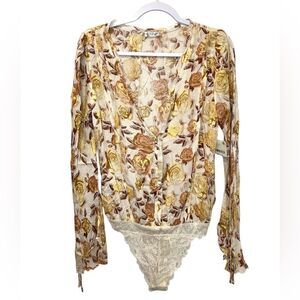FREE PEOPLE Tea Combo Ivory Women’s Floral Bodysuit